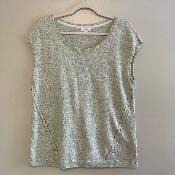 Pure Jill Size L Green Sweater Top Cap Sleeves 100% Cotton - Picture 1 of 7